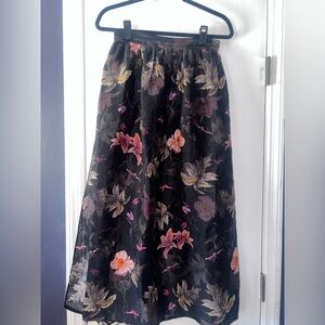 All Saints Black Maxi Skirt with Pink & Peach Floral Print